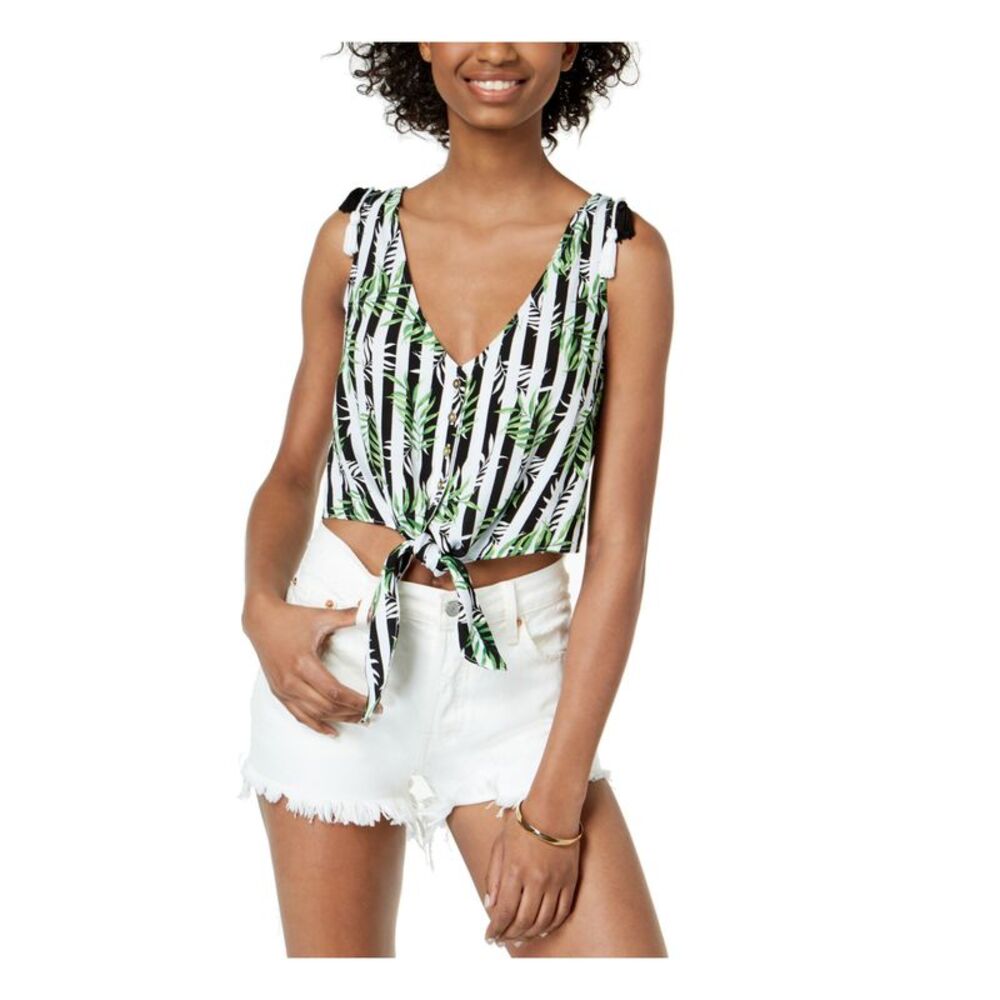 XOXO Womens Top Tank White Tie Striped Juniors M